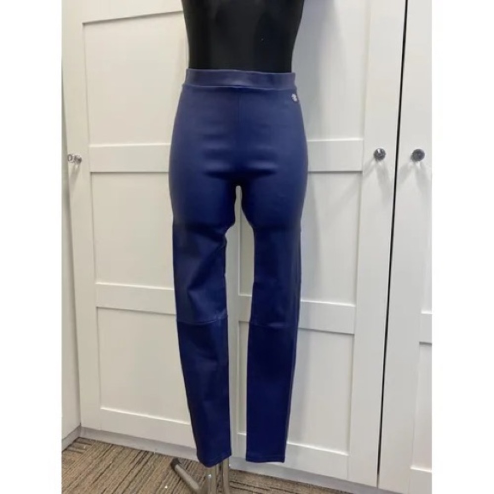 Roberto Cavalli leather leggings in navy blue